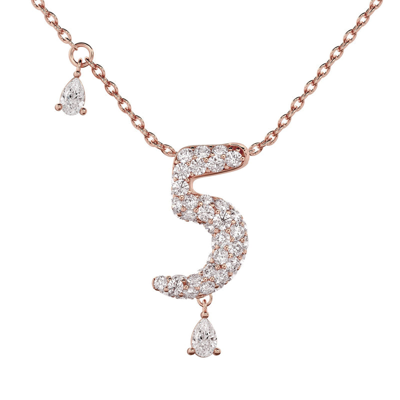 5 Pavé Diamond Numerology Necklace Rose Gold 20mm by Logan Hollowell Jewelry