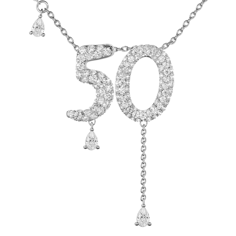 50 Pavé Diamond Numerology Necklace White Gold 20mm by Logan Hollowell Jewelry