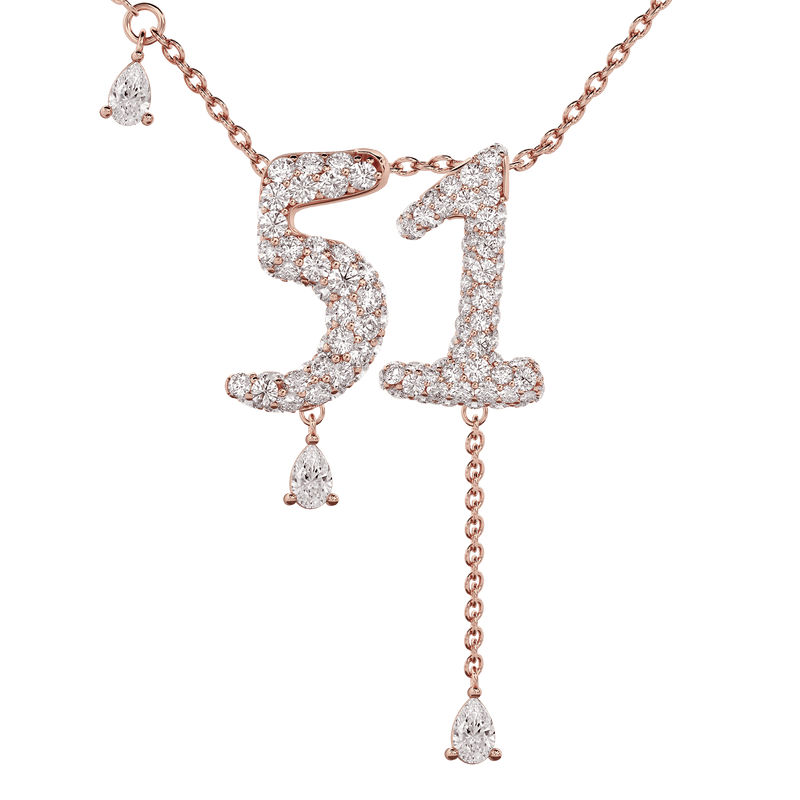 51 Pavé Diamond Numerology Necklace Rose Gold 20mm by Logan Hollowell Jewelry