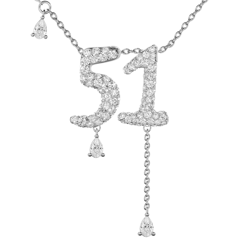 51 Pavé Diamond Numerology Necklace White Gold 20mm by Logan Hollowell Jewelry