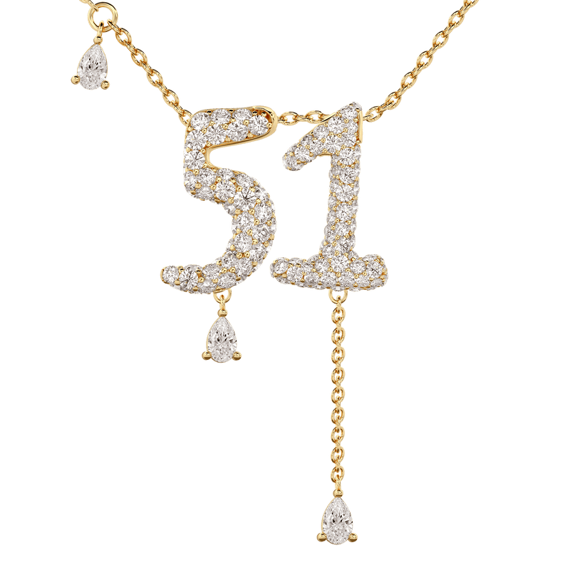 51 Pavé Diamond Numerology Necklace Yellow Gold 20mm by Logan Hollowell Jewelry