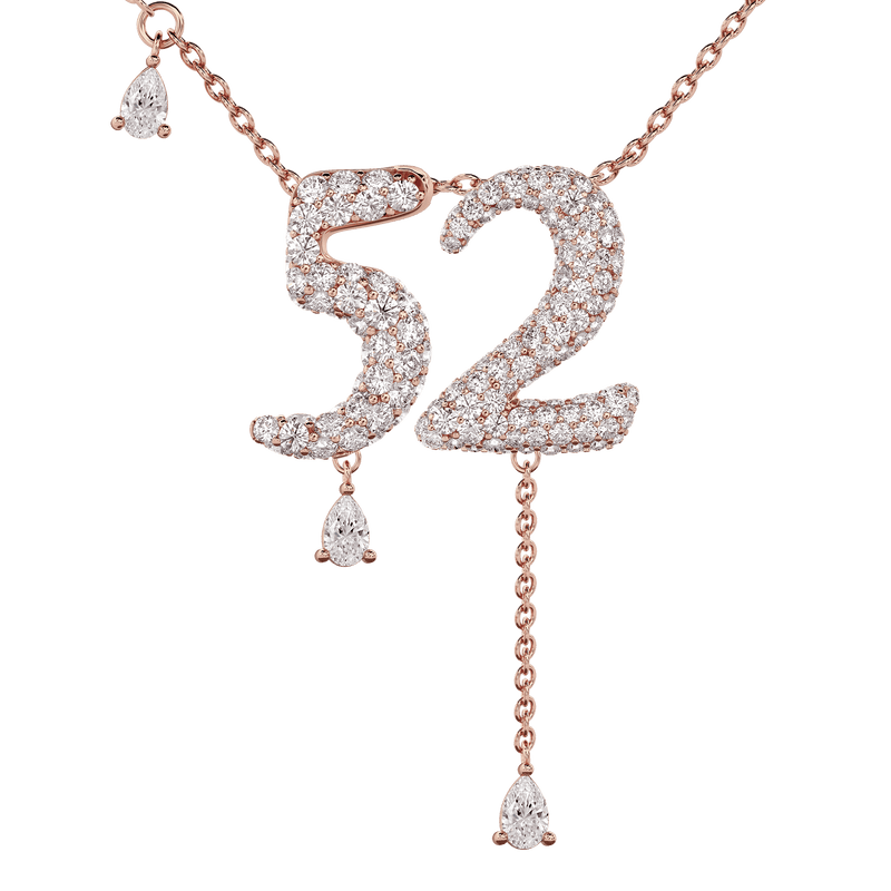52 Pavé Diamond Numerology Necklace Rose Gold 20mm by Logan Hollowell Jewelry