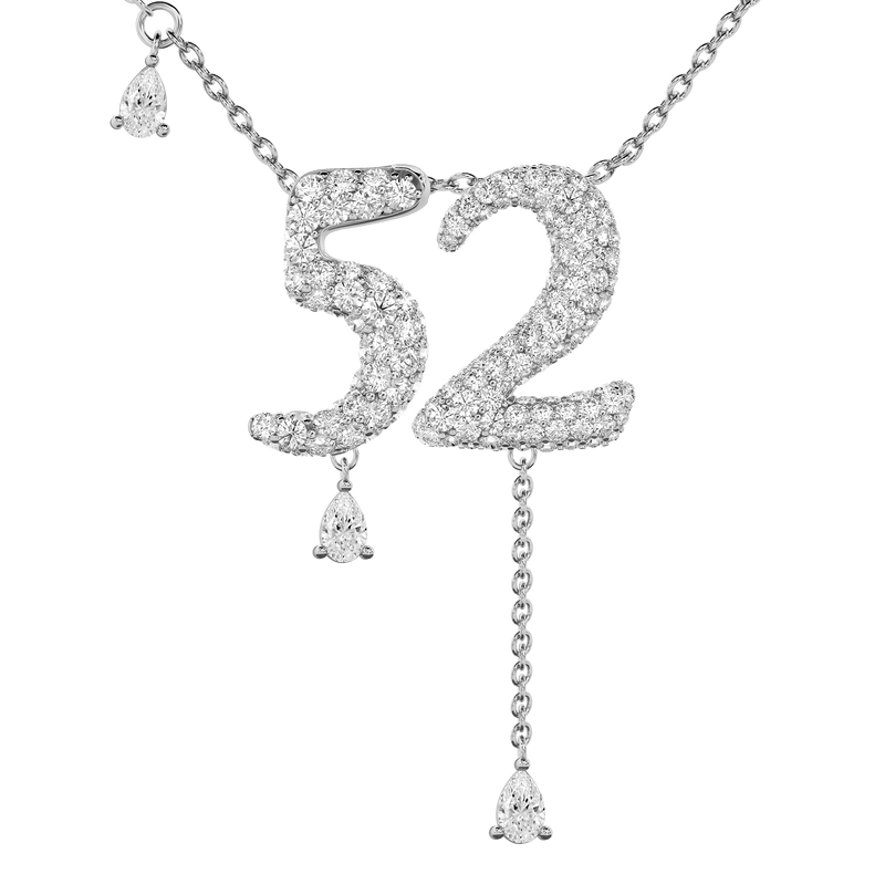 52 Pavé Diamond Numerology Necklace White Gold 20mm by Logan Hollowell Jewelry