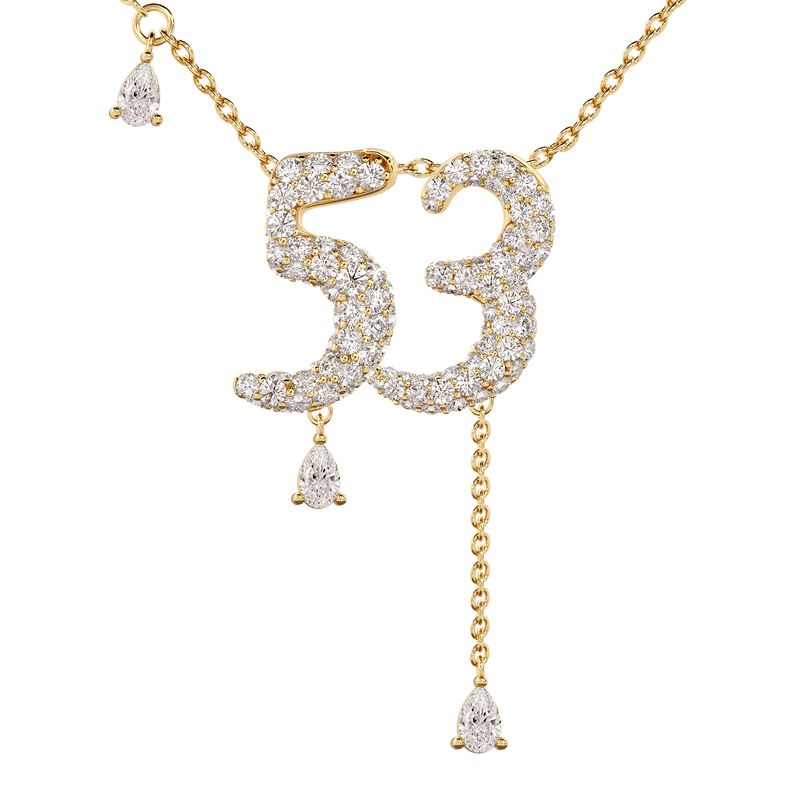 53 Pavé Diamond Numerology Necklace Yellow Gold 20mm by Logan Hollowell Jewelry
