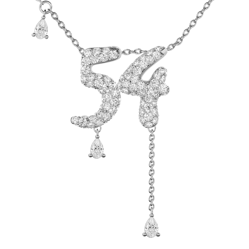 54 Pavé Diamond Numerology Necklace White Gold 20mm by Logan Hollowell Jewelry