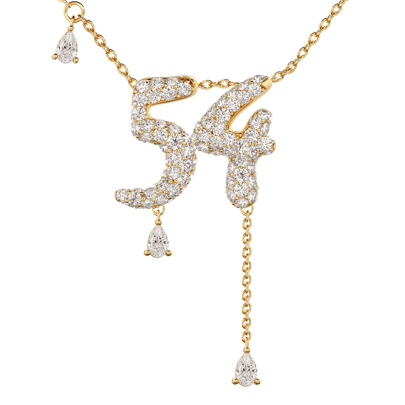 54 Pavé Diamond Numerology Necklace Yellow Gold 20mm by Logan Hollowell Jewelry