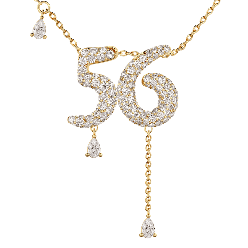56 Pavé Diamond Numerology Necklace Yellow Gold 20mm by Logan Hollowell Jewelry