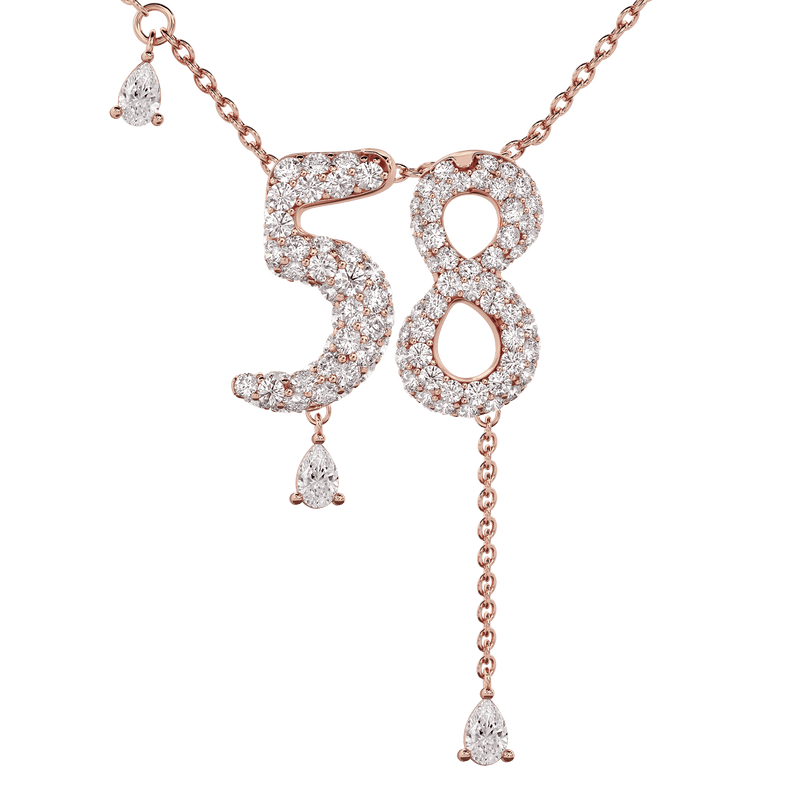 58 Pavé Diamond Numerology Necklace Rose Gold 20mm by Logan Hollowell Jewelry