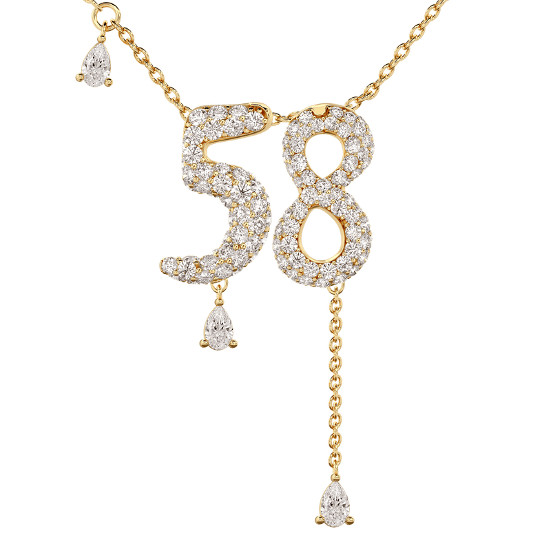 58 Pavé Diamond Numerology Necklace Yellow Gold 20mm by Logan Hollowell Jewelry