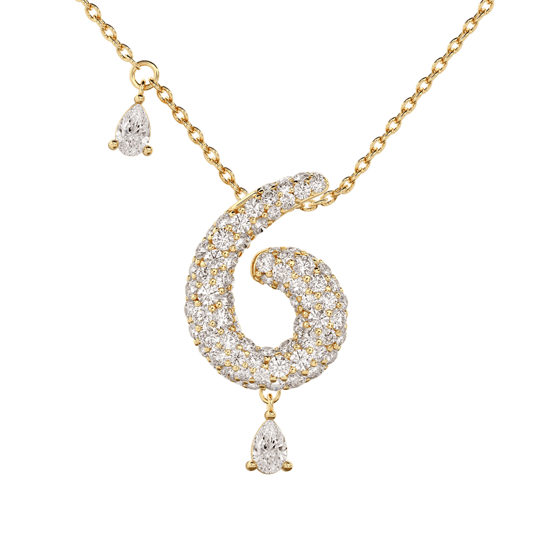 6 Pavé Diamond Numerology Necklace Yellow Gold 20mm by Logan Hollowell Jewelry