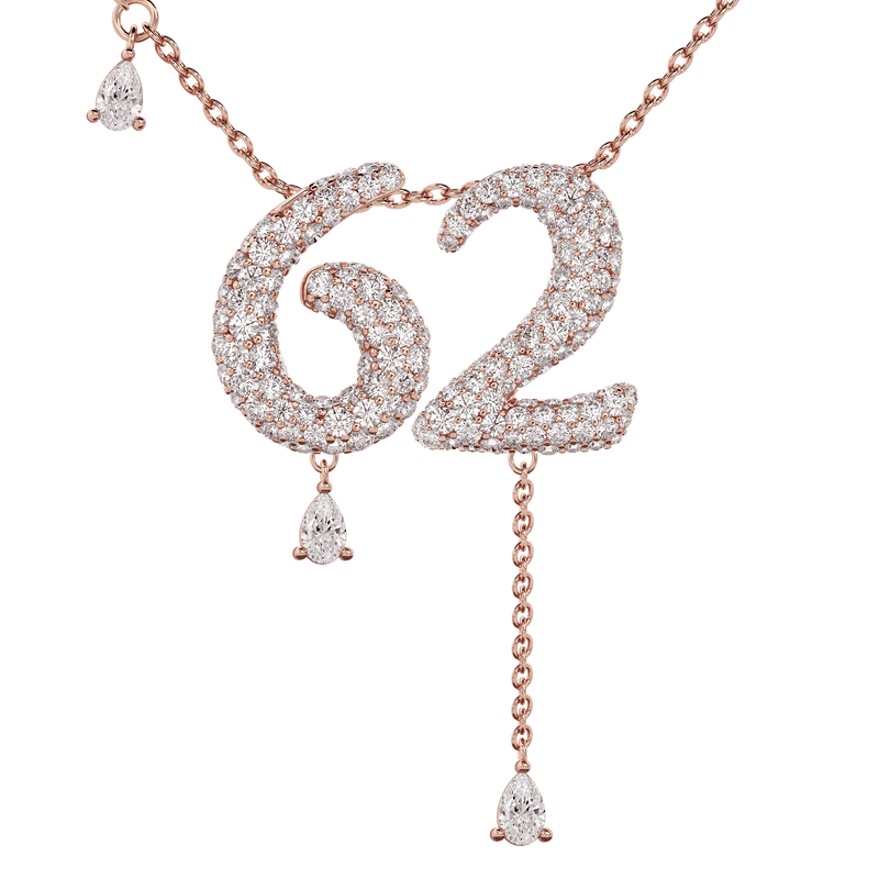 62 Pavé Diamond Numerology Necklace Rose Gold 20mm by Logan Hollowell Jewelry