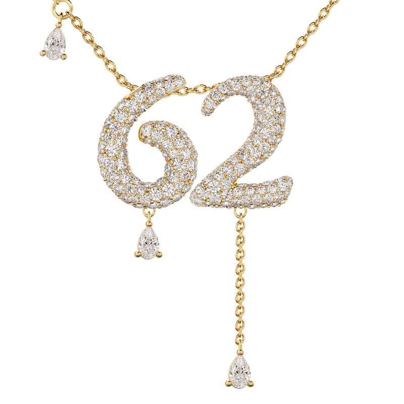 62 Pavé Diamond Numerology Necklace Yellow Gold 20mm by Logan Hollowell Jewelry