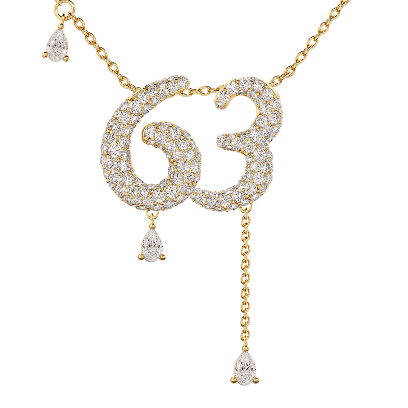 63 Pavé Diamond Numerology Necklace Yellow Gold 20mm by Logan Hollowell Jewelry