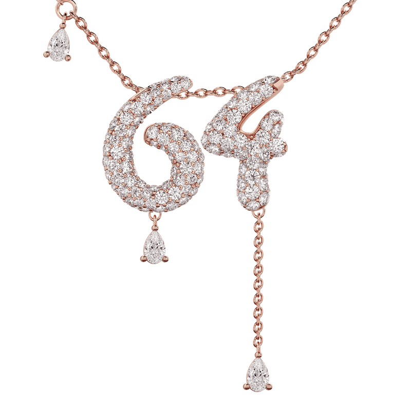64 Pavé Diamond Numerology Necklace Rose Gold 20mm by Logan Hollowell Jewelry