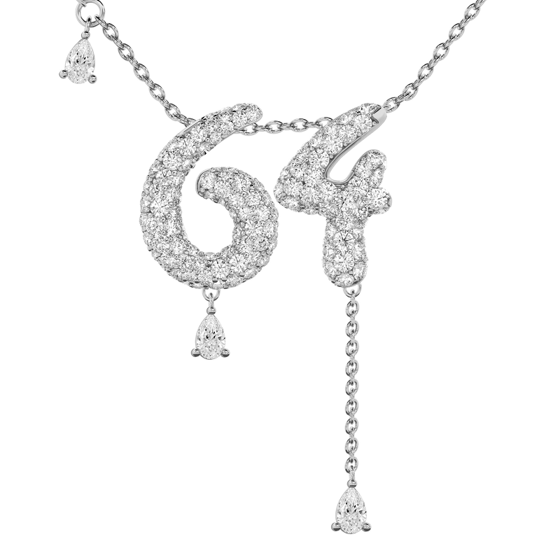 64 Pavé Diamond Numerology Necklace White Gold 20mm by Logan Hollowell Jewelry