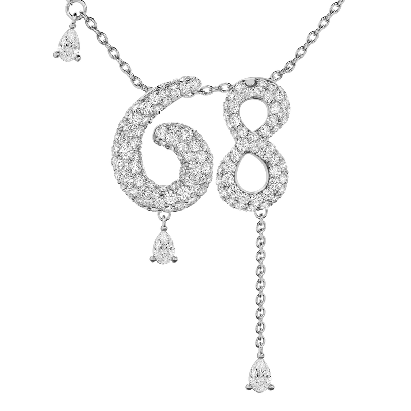68 Pavé Diamond Numerology Necklace White Gold 20mm by Logan Hollowell Jewelry
