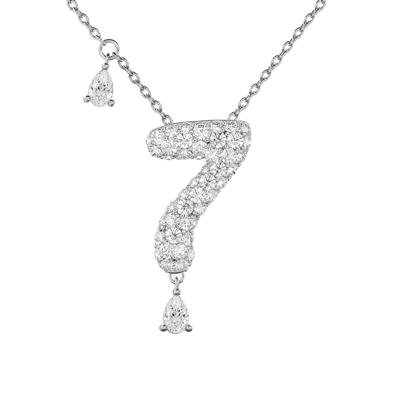 7 Pavé Diamond Numerology Necklace White Gold 20mm by Logan Hollowell Jewelry
