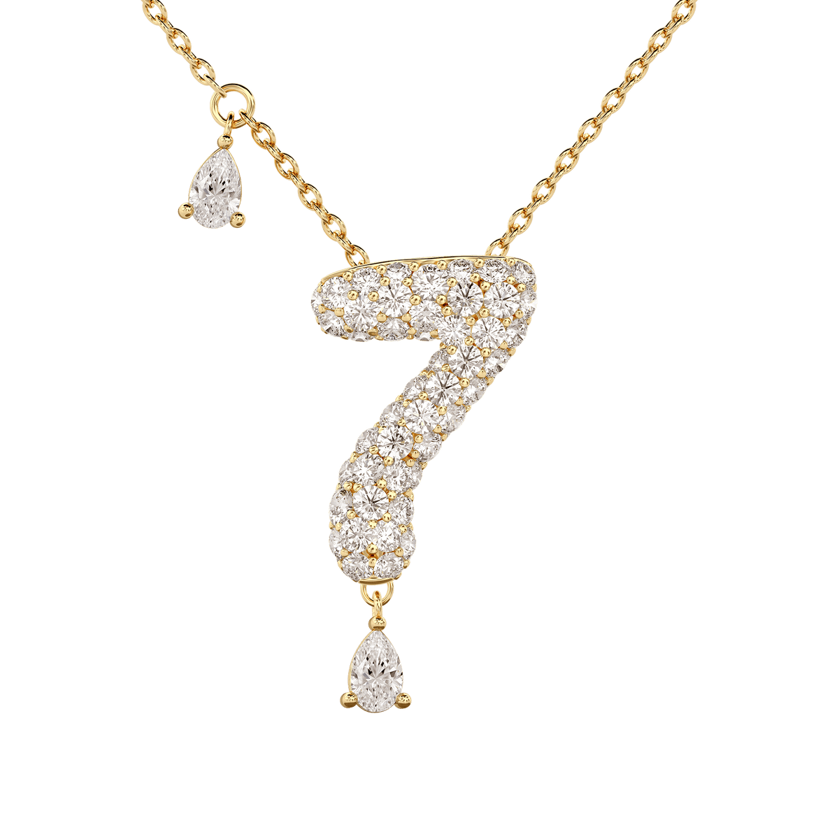 7 Pavé Diamond Numerology Necklace Yellow Gold 20mm by Logan Hollowell Jewelry
