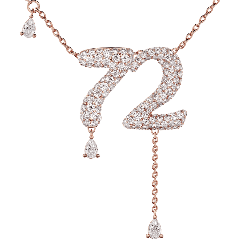 72 Pavé Diamond Numerology Necklace Rose Gold 20mm by Logan Hollowell Jewelry