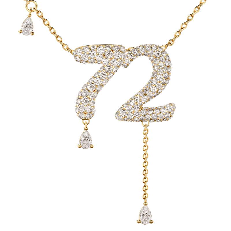 72 Pavé Diamond Numerology Necklace Yellow Gold 20mm by Logan Hollowell Jewelry