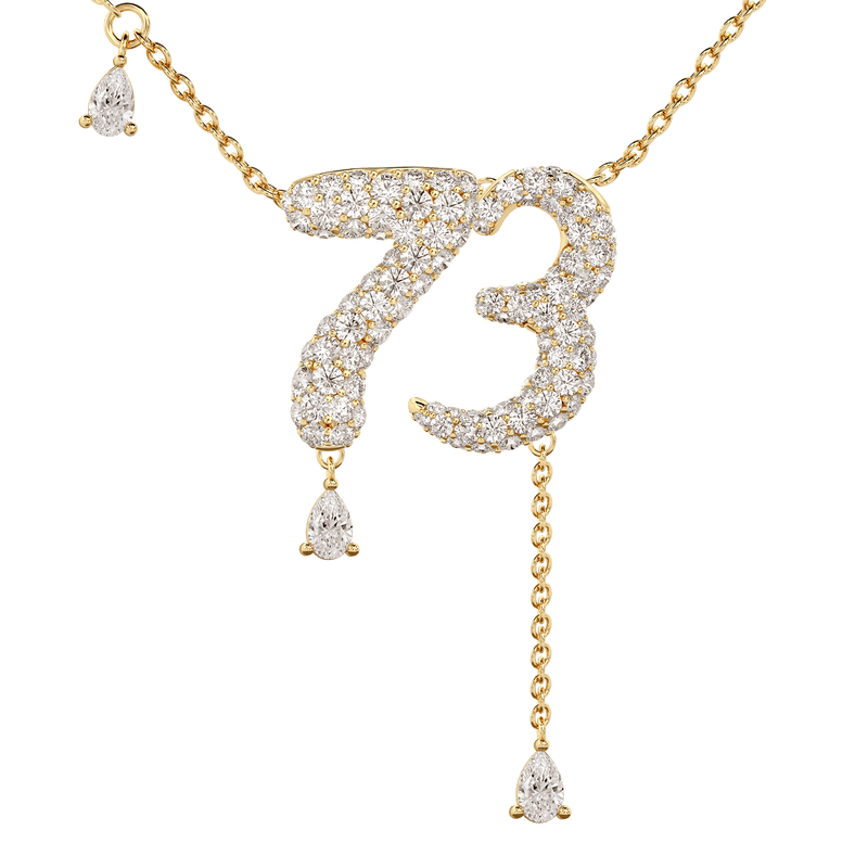 73 Pavé Diamond Numerology Necklace Yellow Gold 20mm by Logan Hollowell Jewelry