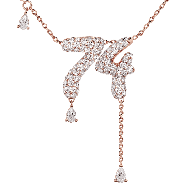 74 Pavé Diamond Numerology Necklace Rose Gold 20mm by Logan Hollowell Jewelry