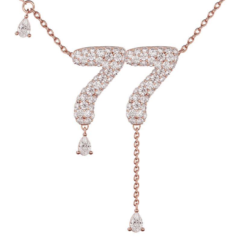 77 Pavé Diamond Numerology Necklace Rose Gold 20mm by Logan Hollowell Jewelry
