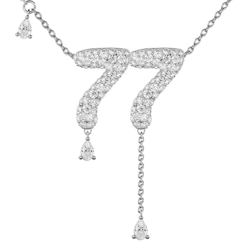 77 Pavé Diamond Numerology Necklace White Gold 20mm by Logan Hollowell Jewelry