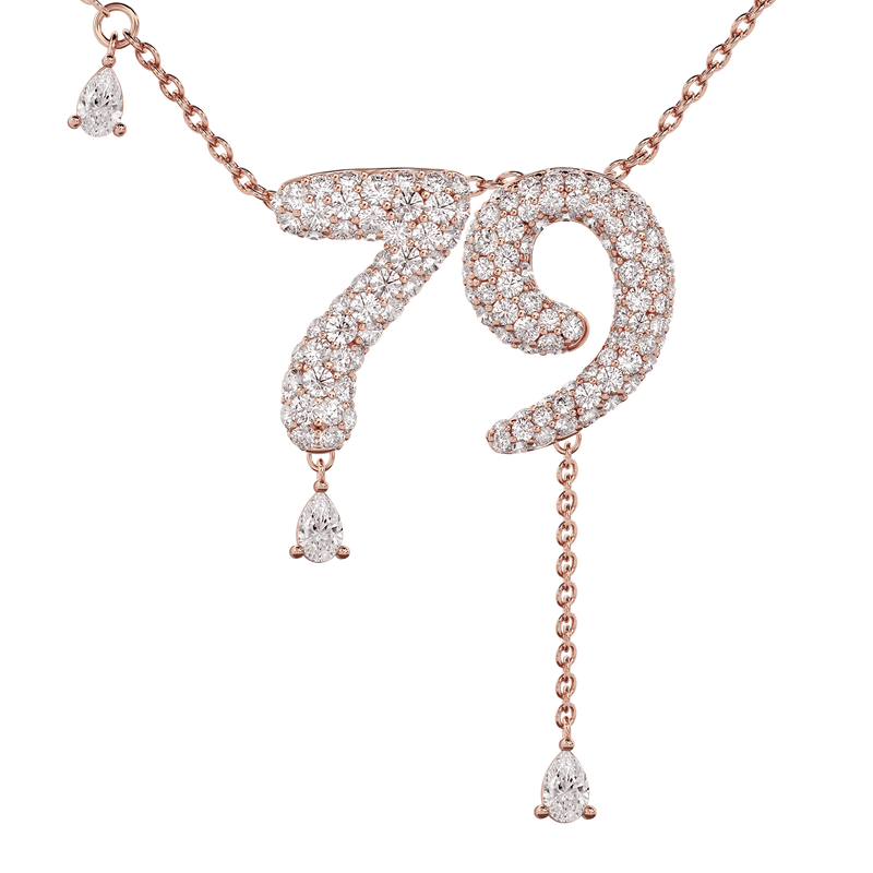 79 Pavé Diamond Numerology Necklace Rose Gold 20mm by Logan Hollowell Jewelry