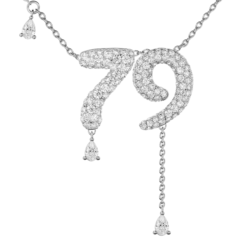 79 Pavé Diamond Numerology Necklace White Gold 20mm by Logan Hollowell Jewelry
