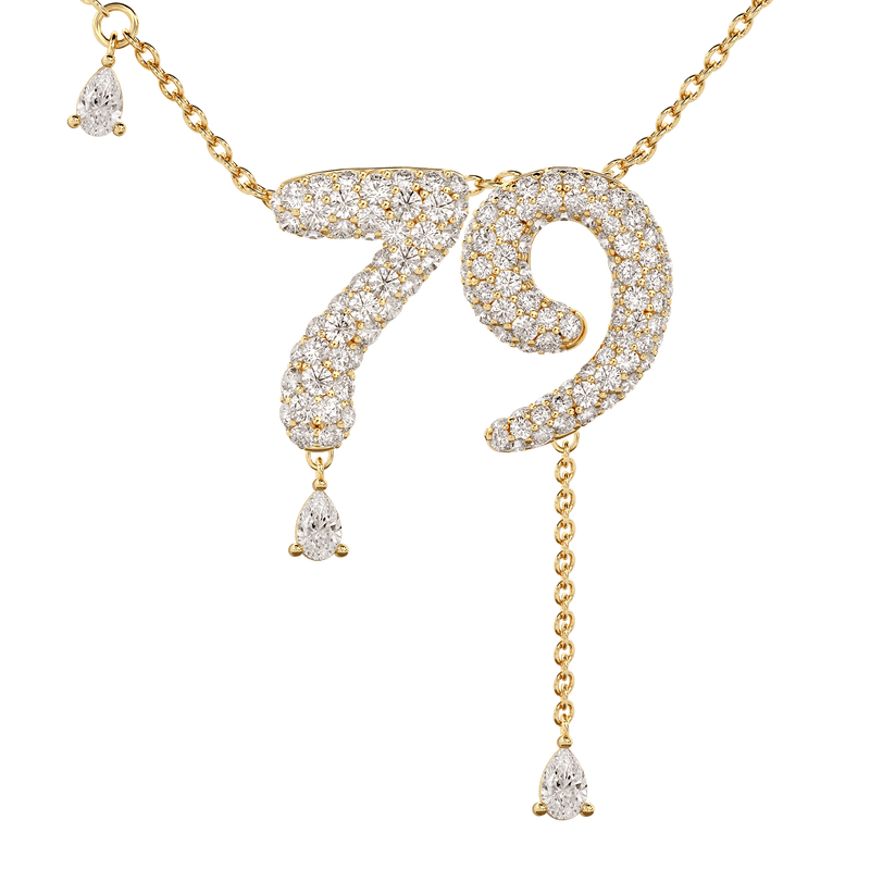 79 Pavé Diamond Numerology Necklace Yellow Gold 20mm by Logan Hollowell Jewelry