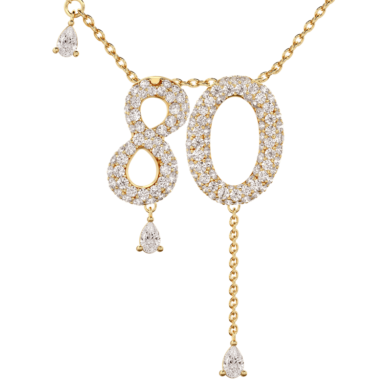 80 Pavé Diamond Numerology Necklace Yellow Gold 20mm by Logan Hollowell Jewelry