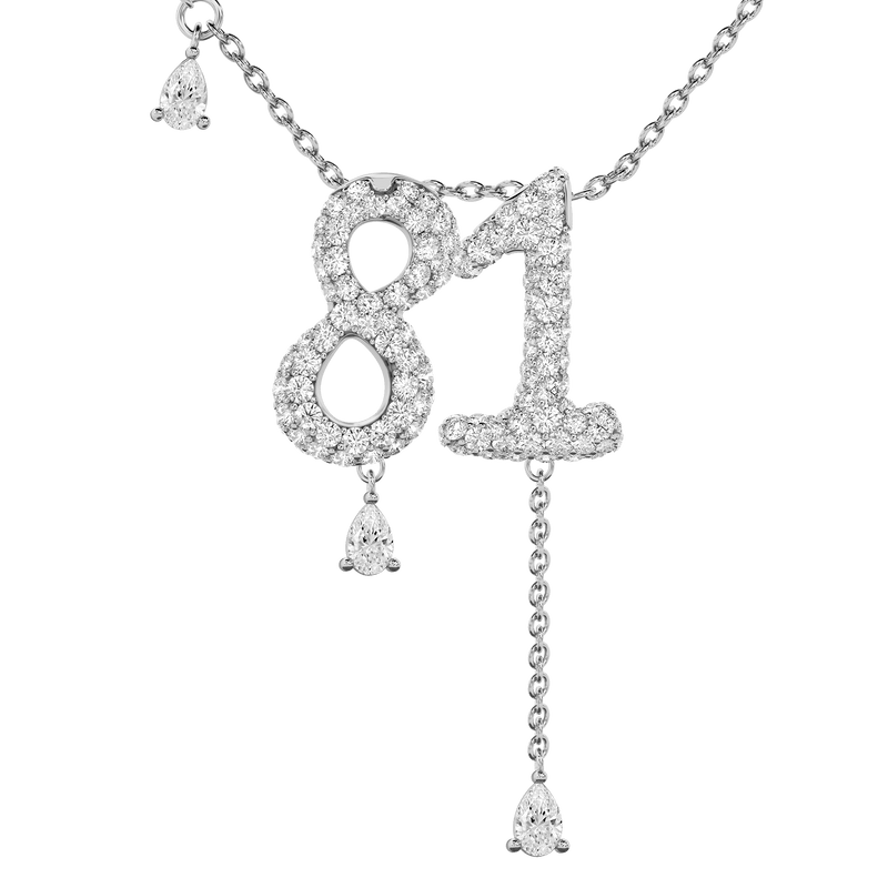 81 Pavé Diamond Numerology Necklace White Gold 20mm by Logan Hollowell Jewelry