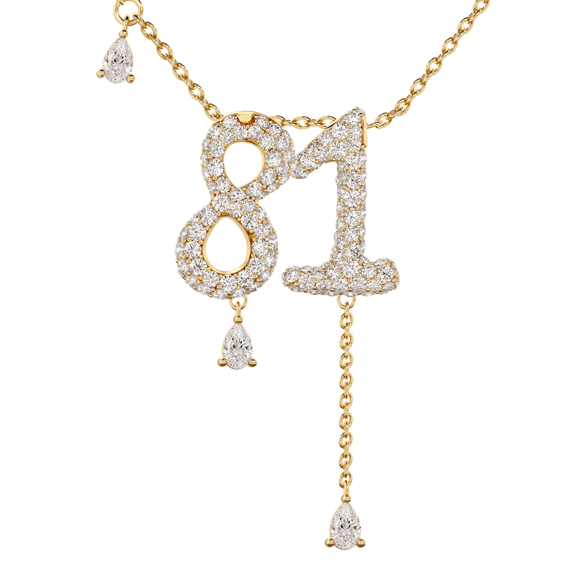 81 Pavé Diamond Numerology Necklace Yellow Gold 20mm by Logan Hollowell Jewelry