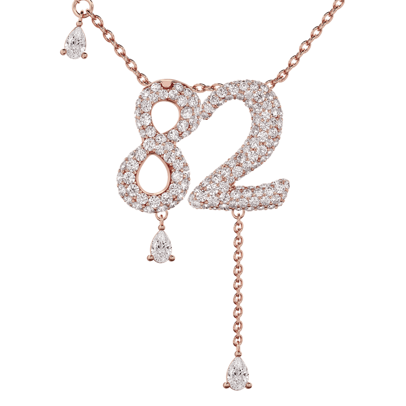 82 Pavé Diamond Numerology Necklace Rose Gold 20mm by Logan Hollowell Jewelry