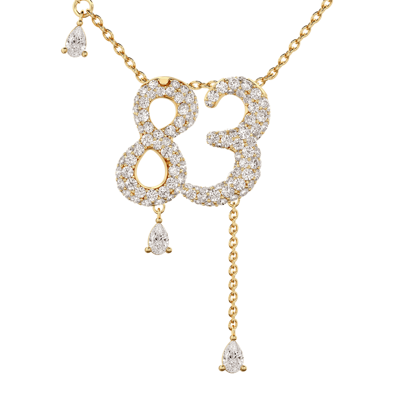 83 Pavé Diamond Numerology Necklace Yellow Gold 20mm by Logan Hollowell Jewelry