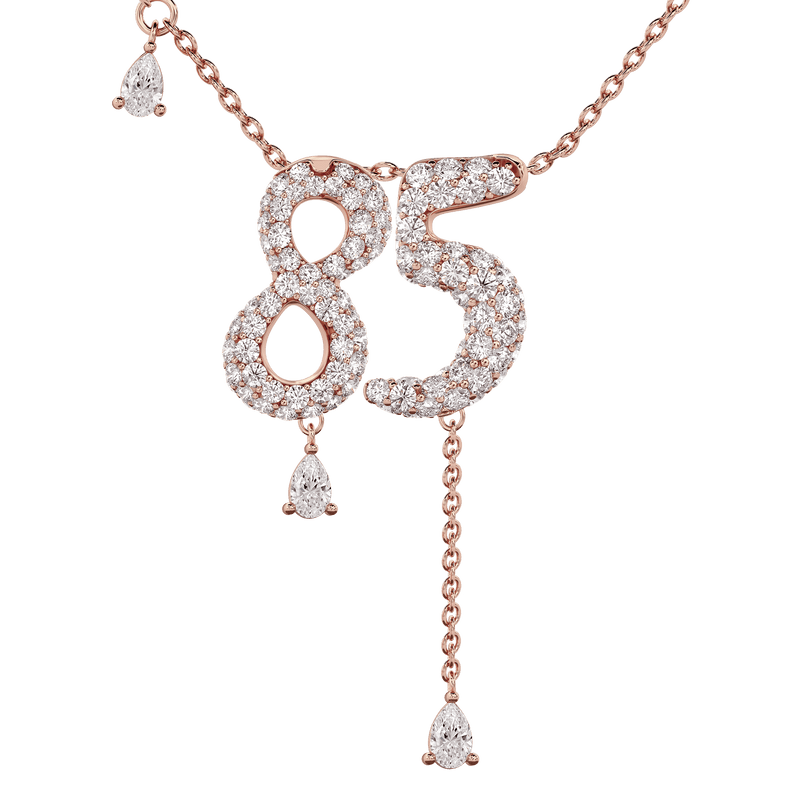 85 Pavé Diamond Numerology Necklace Rose Gold 20mm by Logan Hollowell Jewelry