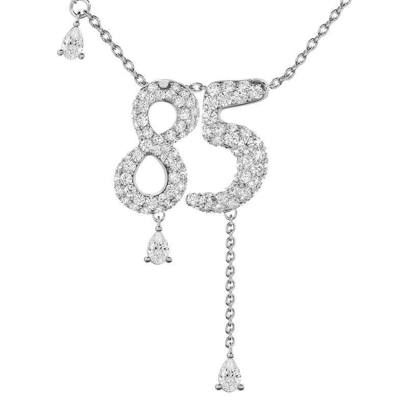 85 Pavé Diamond Numerology Necklace White Gold 20mm by Logan Hollowell Jewelry