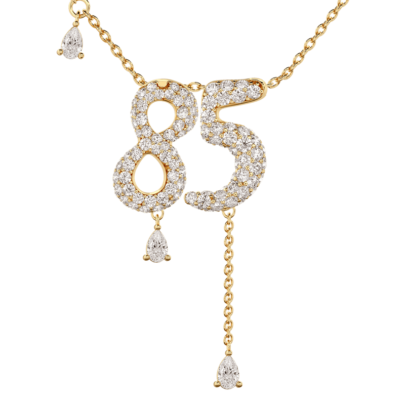 85 Pavé Diamond Numerology Necklace Yellow Gold 20mm by Logan Hollowell Jewelry