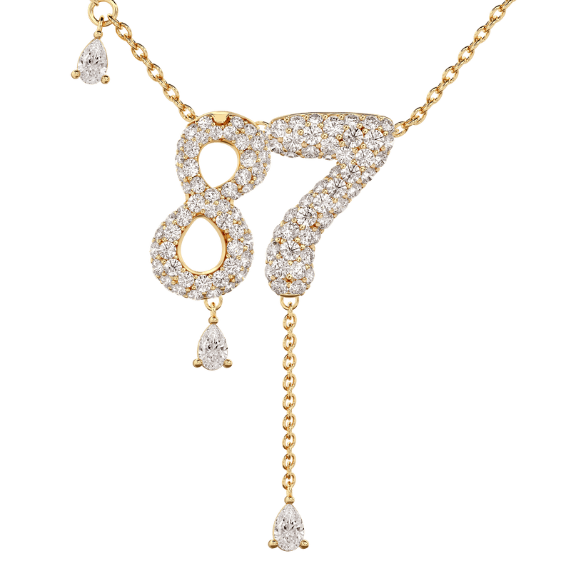 87 Pavé Diamond Numerology Necklace Yellow Gold 20mm by Logan Hollowell Jewelry