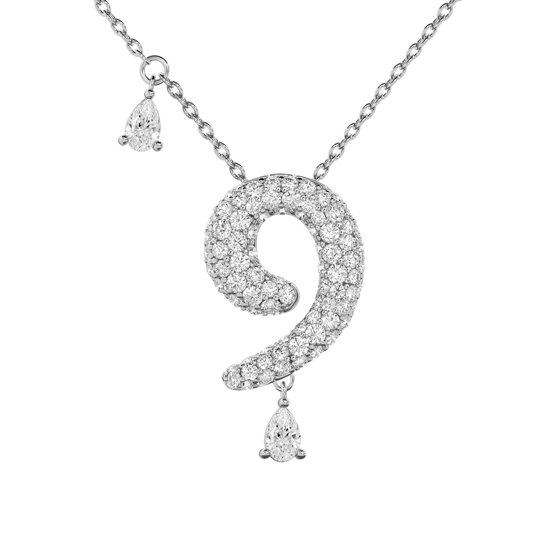 9 Pavé Diamond Numerology Necklace White Gold 20mm by Logan Hollowell Jewelry