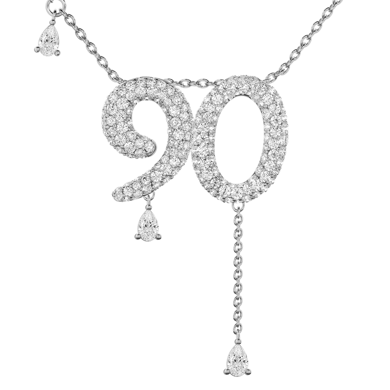 90 Pavé Diamond Numerology Necklace White Gold 20mm by Logan Hollowell Jewelry