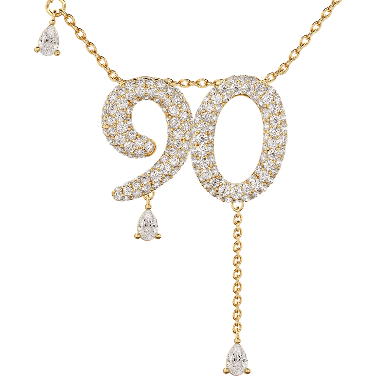 90 Pavé Diamond Numerology Necklace Yellow Gold 20mm by Logan Hollowell Jewelry