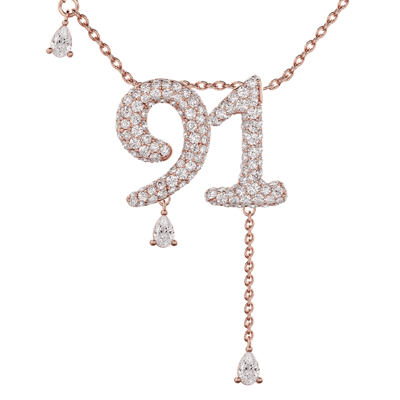 91 Pavé Diamond Numerology Necklace Rose Gold 20mm by Logan Hollowell Jewelry