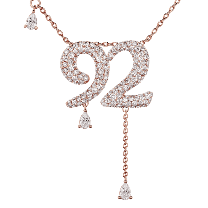 92 Pavé Diamond Numerology Necklace Rose Gold 20mm by Logan Hollowell Jewelry