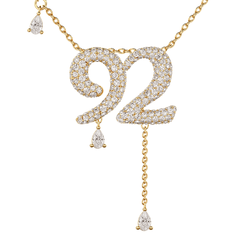 92 Pavé Diamond Numerology Necklace Yellow Gold 20mm by Logan Hollowell Jewelry