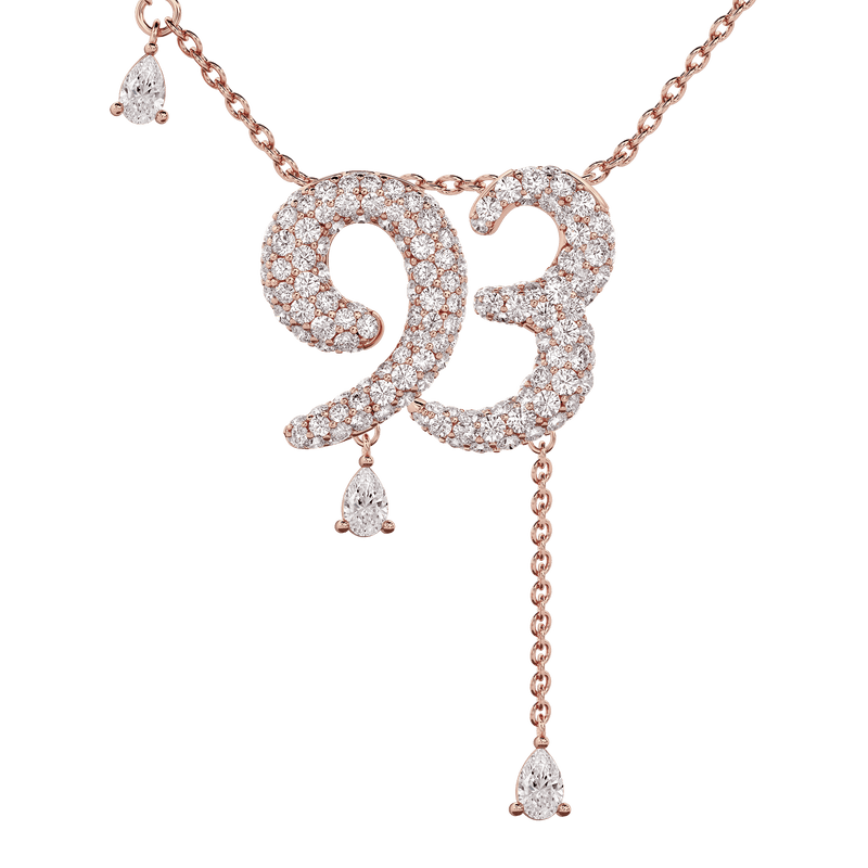 93 Pavé Diamond Numerology Necklace Rose Gold 20mm by Logan Hollowell Jewelry