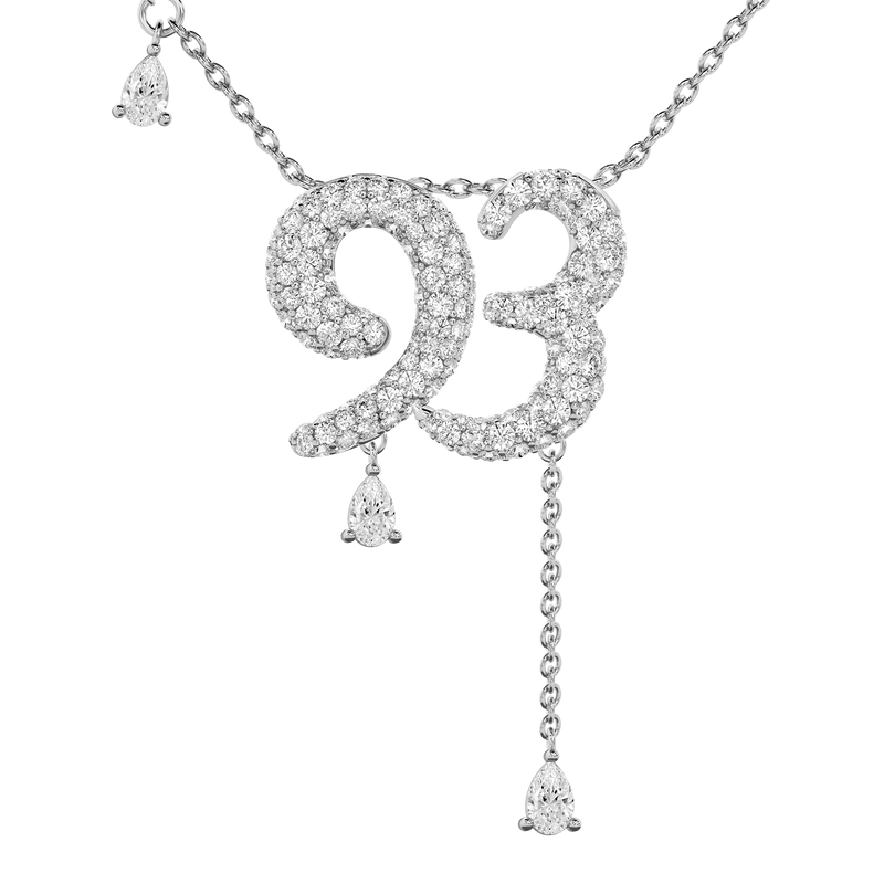 93 Pavé Diamond Numerology Necklace White Gold 20mm by Logan Hollowell Jewelry