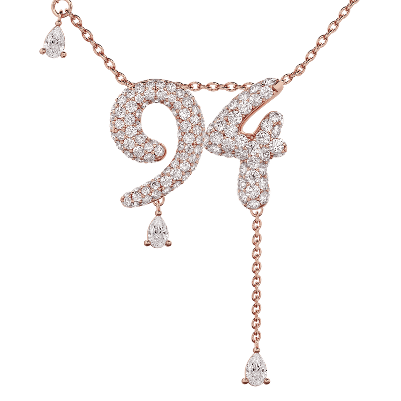 94 Pavé Diamond Numerology Necklace Rose Gold 20mm by Logan Hollowell Jewelry