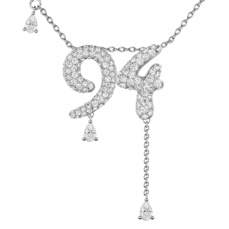 94 Pavé Diamond Numerology Necklace White Gold 20mm by Logan Hollowell Jewelry